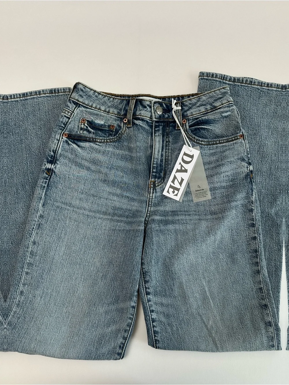 Daze 90s inspired Minimalist High Rise Straight Leg Light Wash Relaxed Denim